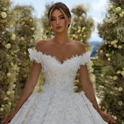 Haohao Ball Gown Princess Wedding Dresses 2024 Sweetheart Off The Shoulder Vestido De Novia Lace Sequined Shiny Robe De Mariee