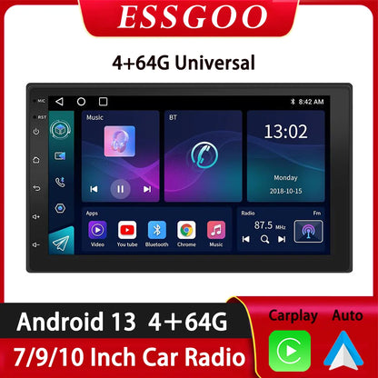 ESSGOO 2 Din Car Radio with 7"/9" Glass Screen: Wireless CarPlay, Android Auto, GPS Navigator, MP5 Player, Wi-Fi, FM, and Bluetooth Car Stereo