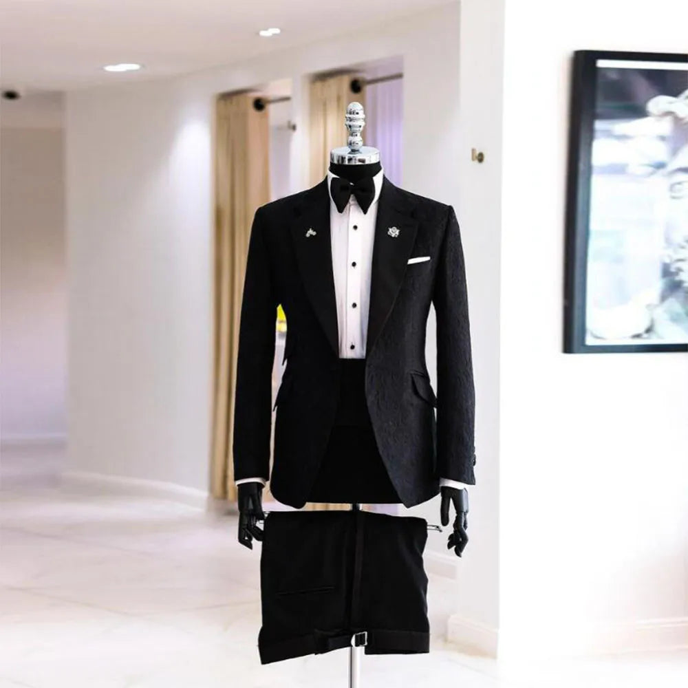 Elegant Men Suits Floral Jacquard Notch Lapel Groom Tuxedos Man Business Party Banquet Prom Blazer Costume Homme Pour Mariage