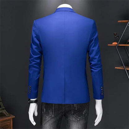 High-end Brand Men's Blazer for Weddings and Business - Solid Color Casual Suit Jacket