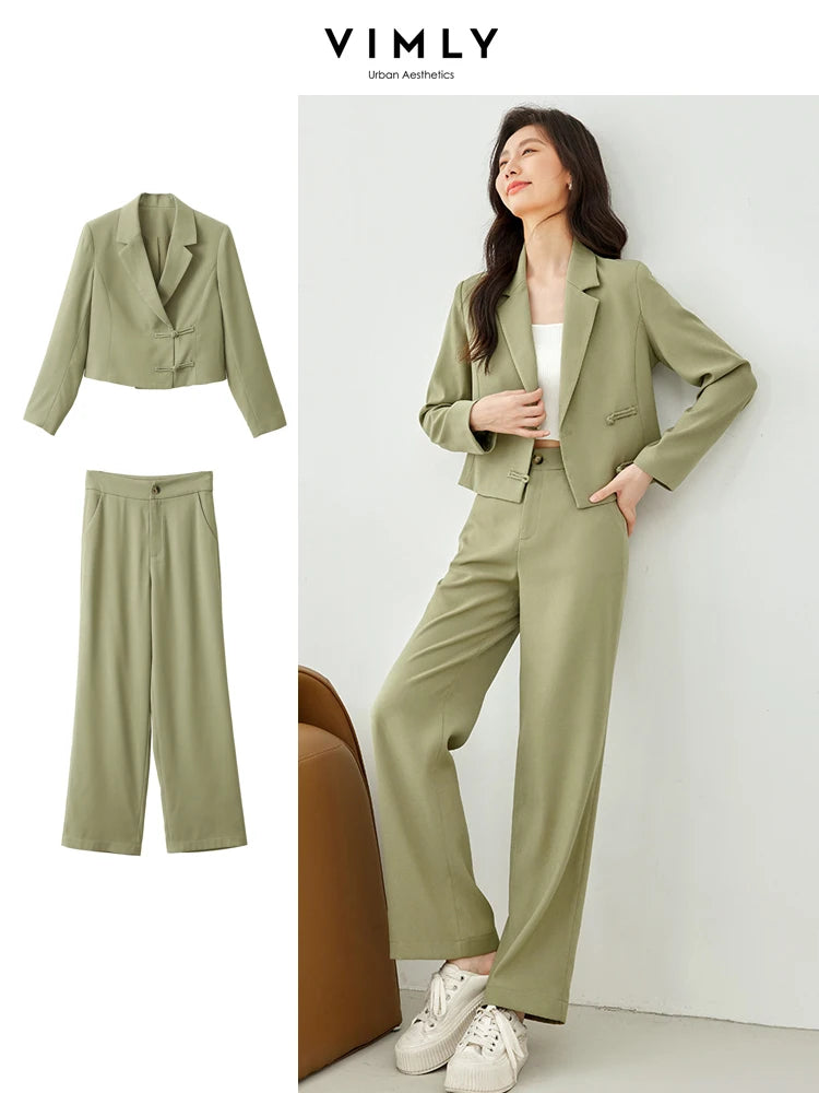 Vimly Elegant Blazer Pain Suit Women Spring 2024 New in Matching Sets Cropped Jacket Coat Wide Leg Pants 2 Piece Outfits V8070