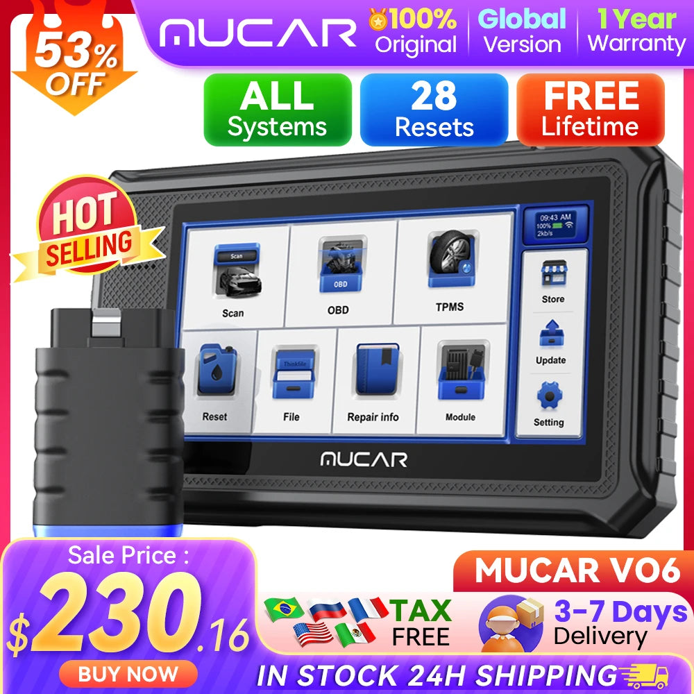 MUCAR VO6 Best Professional Car Diagnostic Tools All System Automotive Obd2 Scanner Auto OBD 2 Diagnosis ECU Coding Active Test