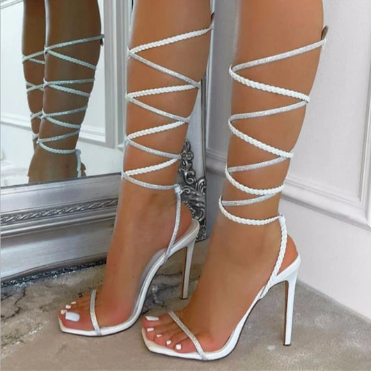 Women's Sandals Rhinestone Design 11CM Sandals Thin High Heel Strap Sexy Luxury Peep Toe Party Casual Shoes For Female  36-43