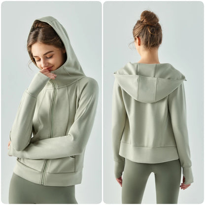 Soft Air Layer Sports Coat Female Autumn Zippered Hooded Jacket Yoga Suit Long Sleeved Loose Fitting Running Fitness Suit Top