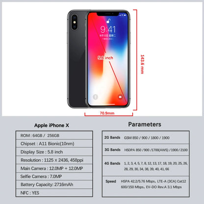 Original Apple iPhone X 4G Mobile Phone NFC 3GB RAM 64GB/256GB ROM 5.8" OLED Screen 12MP*2+7 MPA 11 Hexa Core iphone X CellPhone