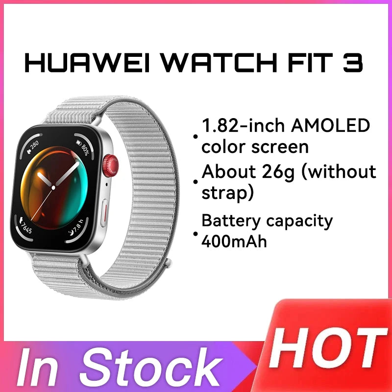 Original Huawei Watch Fit 3 Smartwatch Ultra-Slim Design Sports Bracelet 1.82" AMOLED Display All-Round Fitness Smart Watch