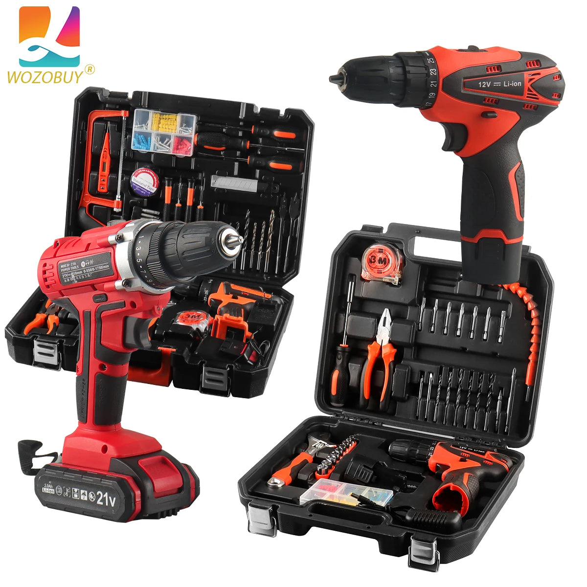 21V Cordless Drill Set Combo Kit,145/132/121Pcs Tool Kit for Home, Household Tool Sets for Men, Basic Tool Kit with Power Drill