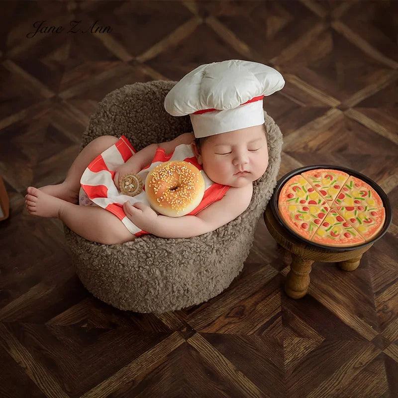 Baby cook costume newborn clothes pizza little table creative theme studio home shooting accessories