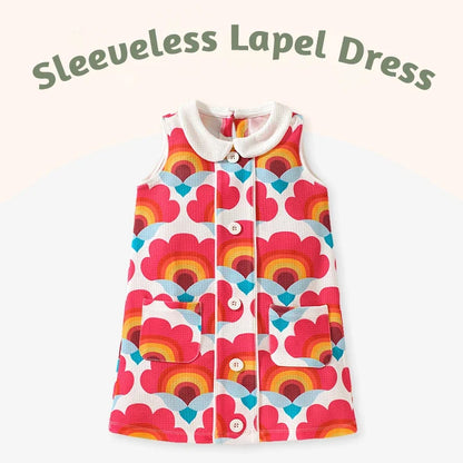 Summer Sweet Baby Girls Sleeveless Turn-down Collar Floral Dress Children Clothes 2-5 Years Kids Clothing