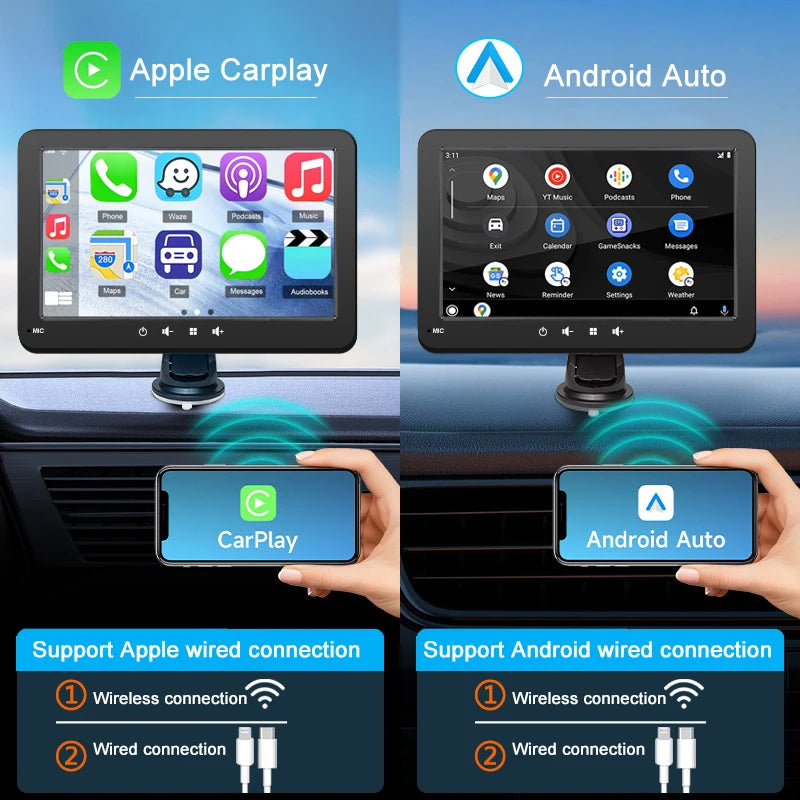 Universal 7" Car Radio Multimedia Player - Wireless CarPlay & Android Auto, Touchscreen, Bluetooth, Intelligent System