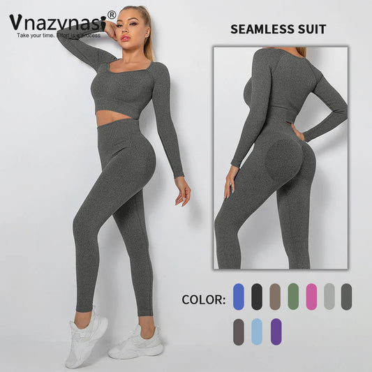 Vnazvnasi 2 pcs Yoga Clothing Set Sports Suit for Fitness Athletic Wear Gym Seamless Workout Clothes for Women Sportswear Outfit