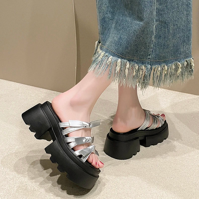 7.5cm Summer Women's Sandals Fashion Butterfly-Knot Open Toe Non-slip Wedge Walking Outdoor Beach Casual Shoes Platform Sandals