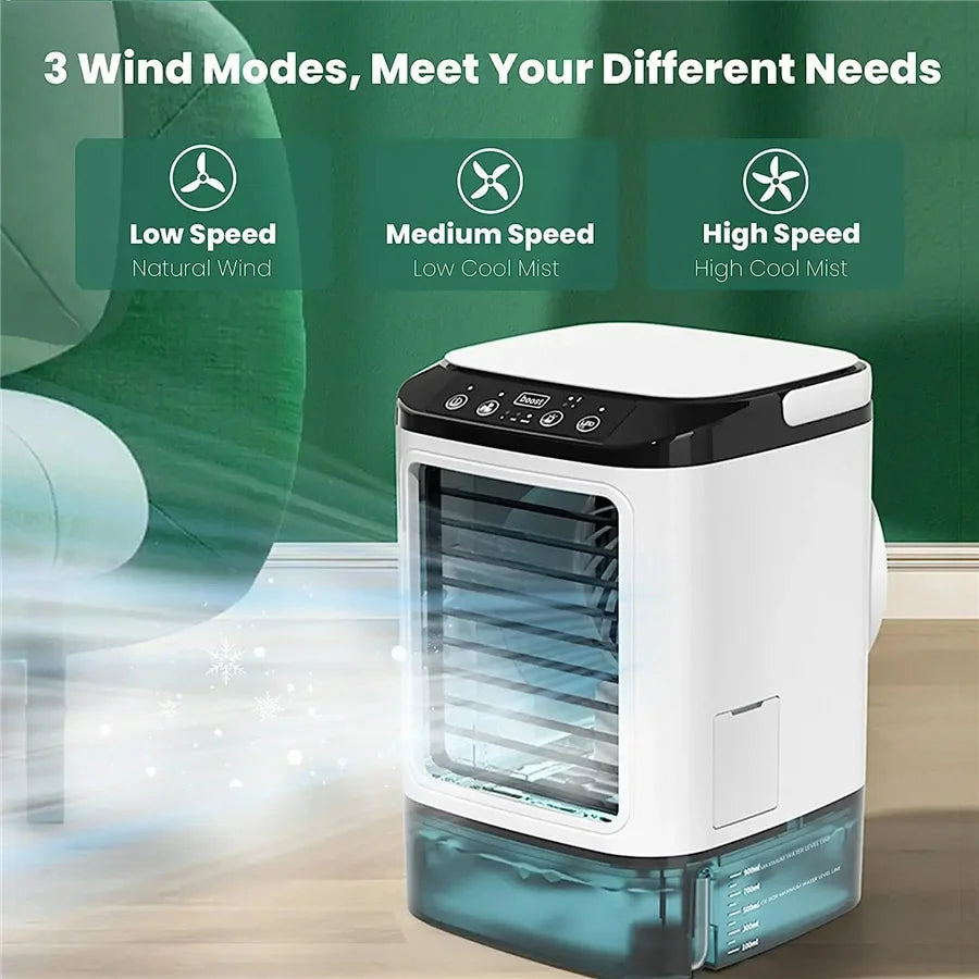 Electric Air Conditioner Cold Fan Dual Spray Ultrasonic Atomization Super Quiet 3 Wind Modes Night Light  Portable Air Cooler