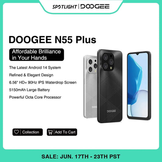 DOOGEE N55 Plus Smartphone 6.56" 90Hz IPS 8GB RAM + 128GB ROM 5150mAh Battery Android 14 Face Unlock Widevine L1