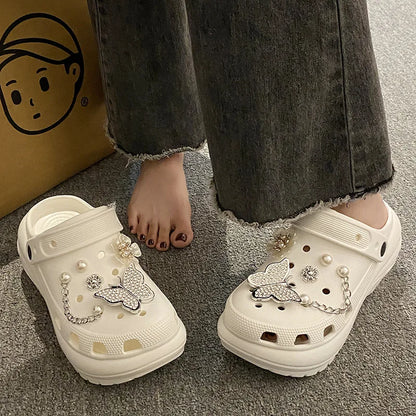 Summer Slipper Women Girls Diamond Shiny Fashion Hole Slippers Womens EVA Anti-slip Home Slippers Cartoon Hole shoes women