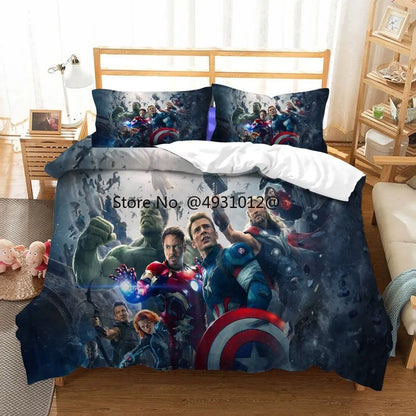 Disney Avengers Marvell Hulk Iron Man Captain US Bedding Set Boys Bedroom King Thor Quilt Duvet Cover Kids Children Gifts