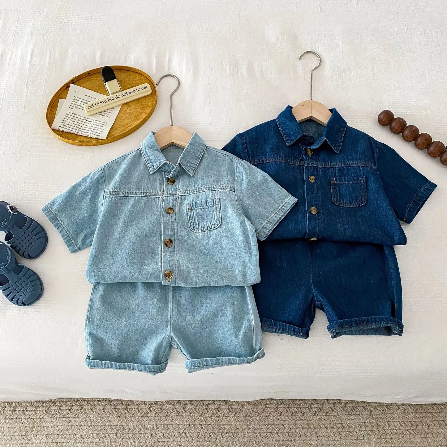 MILANCEL Kids Clothing Set Denim Girls Clothes Suit Denim Shirt And Shorts 2 PCs  Boys Denim Set Children Outfit