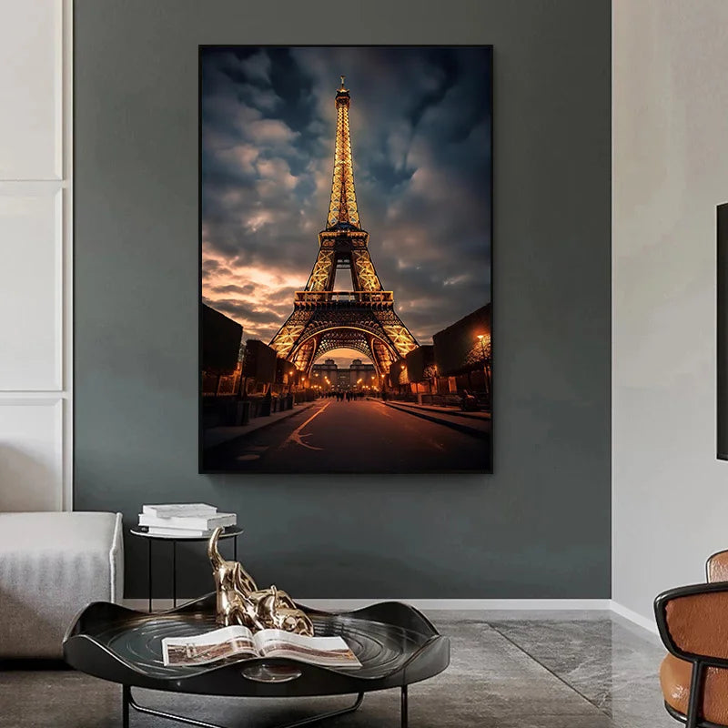 Photography Photo Paris - Eiffel Tower At Night Poster HD Wall Art Canvas Print Painting Pictures for Living Room Home Decor