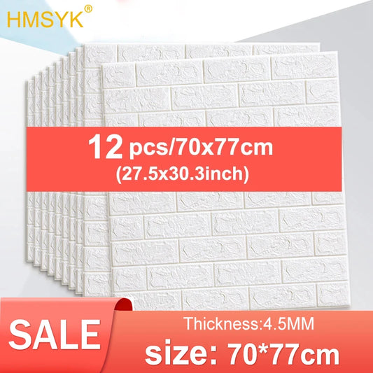 12PCS Self Adhesive 3D Foam Wallpaper Waterproof Brick Wall Panel Living Room Brick Stickers Bedroom Kid Brick Papers Home Decor