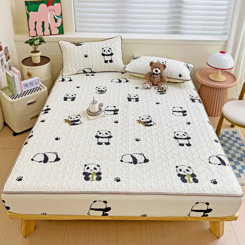 Thicken Bed Cover Cartoon Style Bedspread Quilted Mattress Cover Soft Bed Linen Elastic Bedsheets cubre colchón (No Pillowcase)