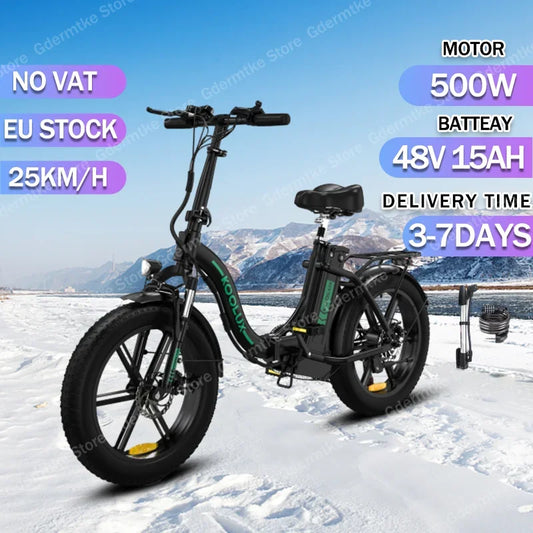 Electric Bicycle 500W Brushless Motor 48V15AH Lithium Battery Folding Ebike Adult Mountain 20-inch Tire Disc Brake Electric Bike