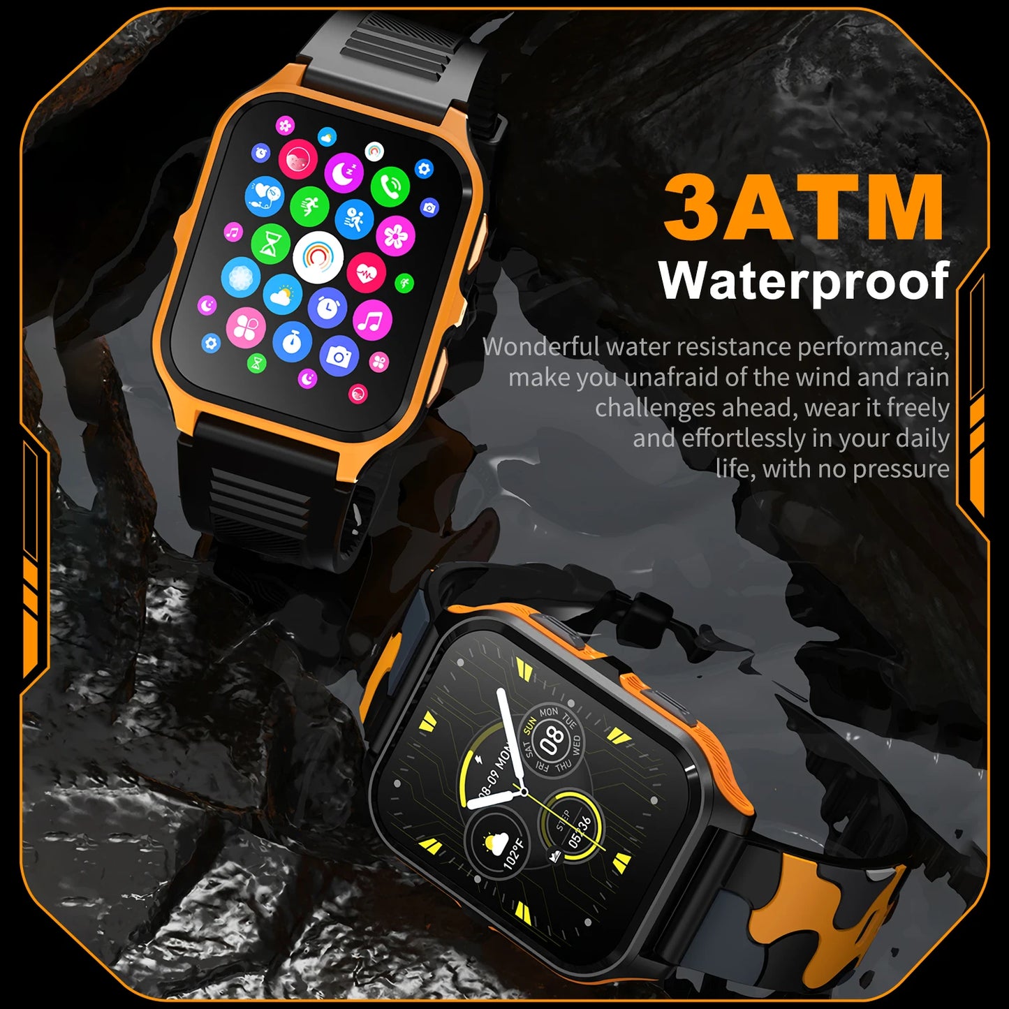 Outdoor Sports Smart Watch Men Bluetooth Call AI Voice Fitness Tracker Heart Rate Monitoring 3ATM Waterproof Military Smartwatch