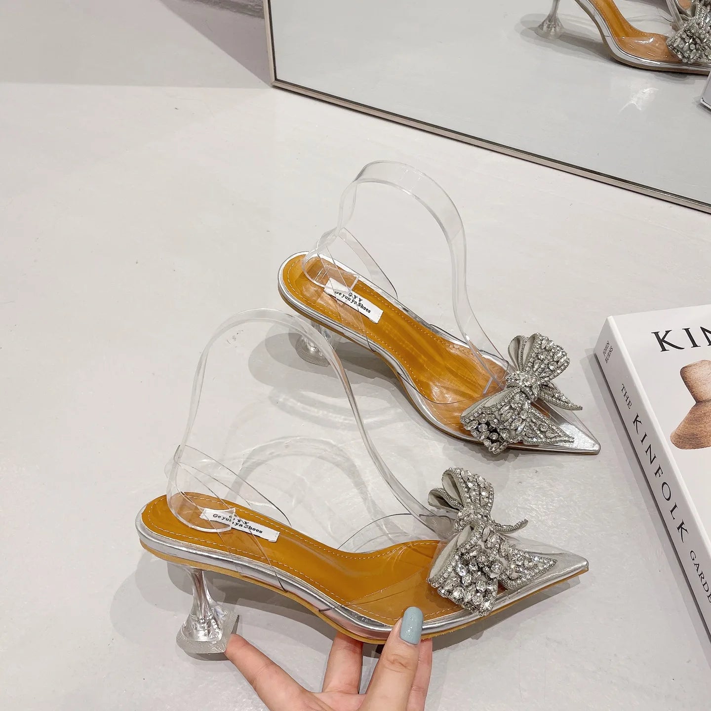 Spring/Summer Crystal Butterfly-knot High Heels Sandals Women Pumps Sexy Pointed PVC Transparent Party Wedding Prom Shoe