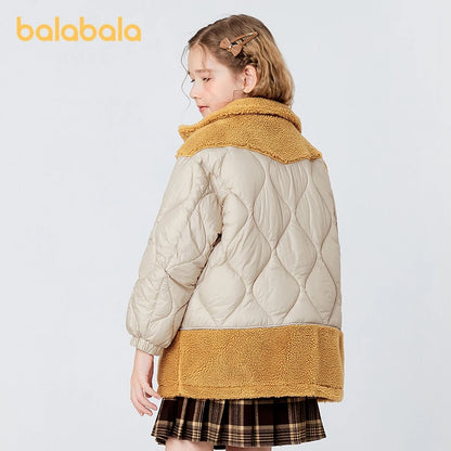 Balabala Kids Unisex Cotton Jacket Winter Contrasted Color Splicing Sherpa Turtleneck Cool Jacke