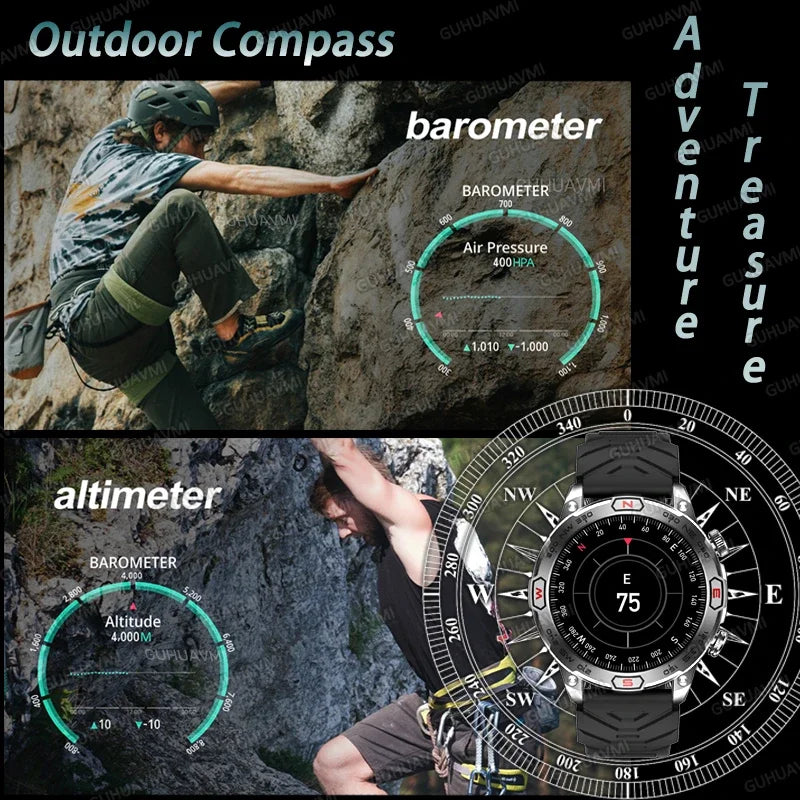 2024New Outdoor Sports Smart Watch Men GPS Compass AMOLED Screen Waterproof Bluetooth Call Fitness Smartwatch For Android ios