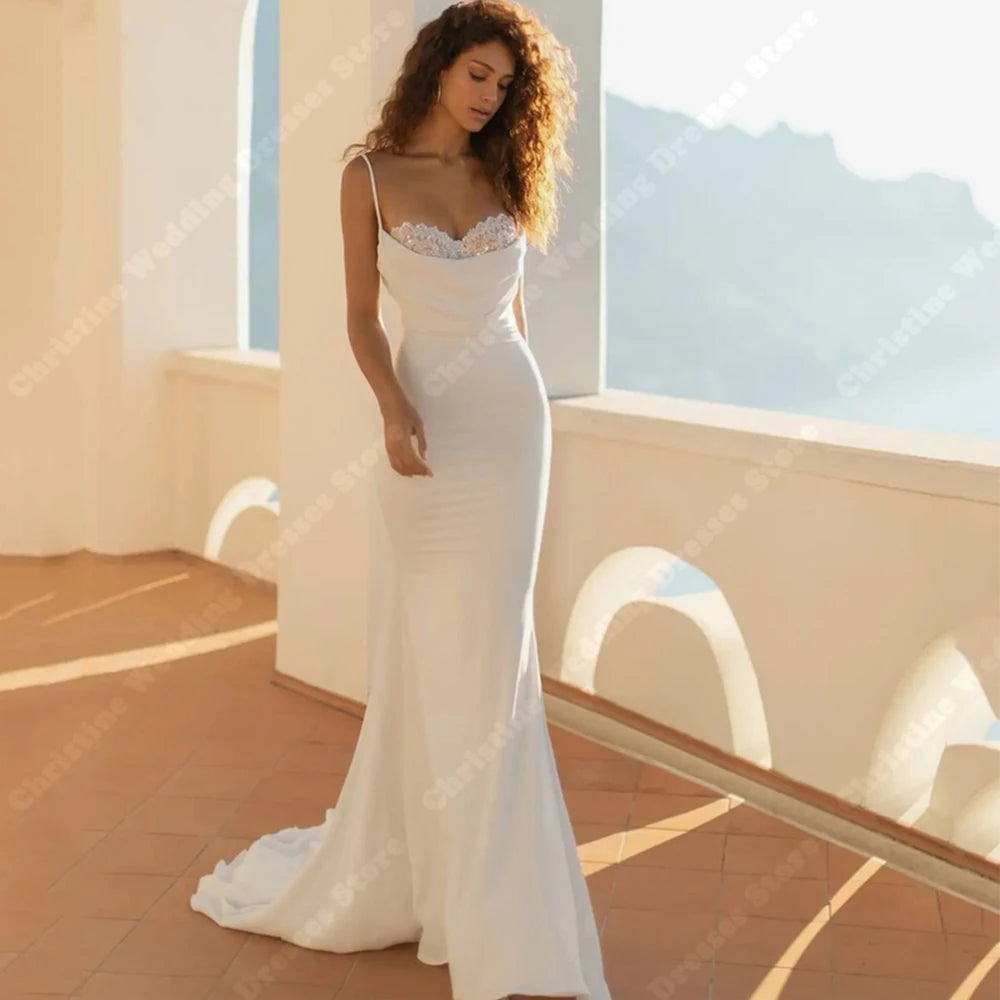 Sexy Sweetheart Collar Satin Wedding Dress Shiny Sequins Sleeveless Mermaid Tight Fitting Bridal Gowns Custom Vestido De Novia