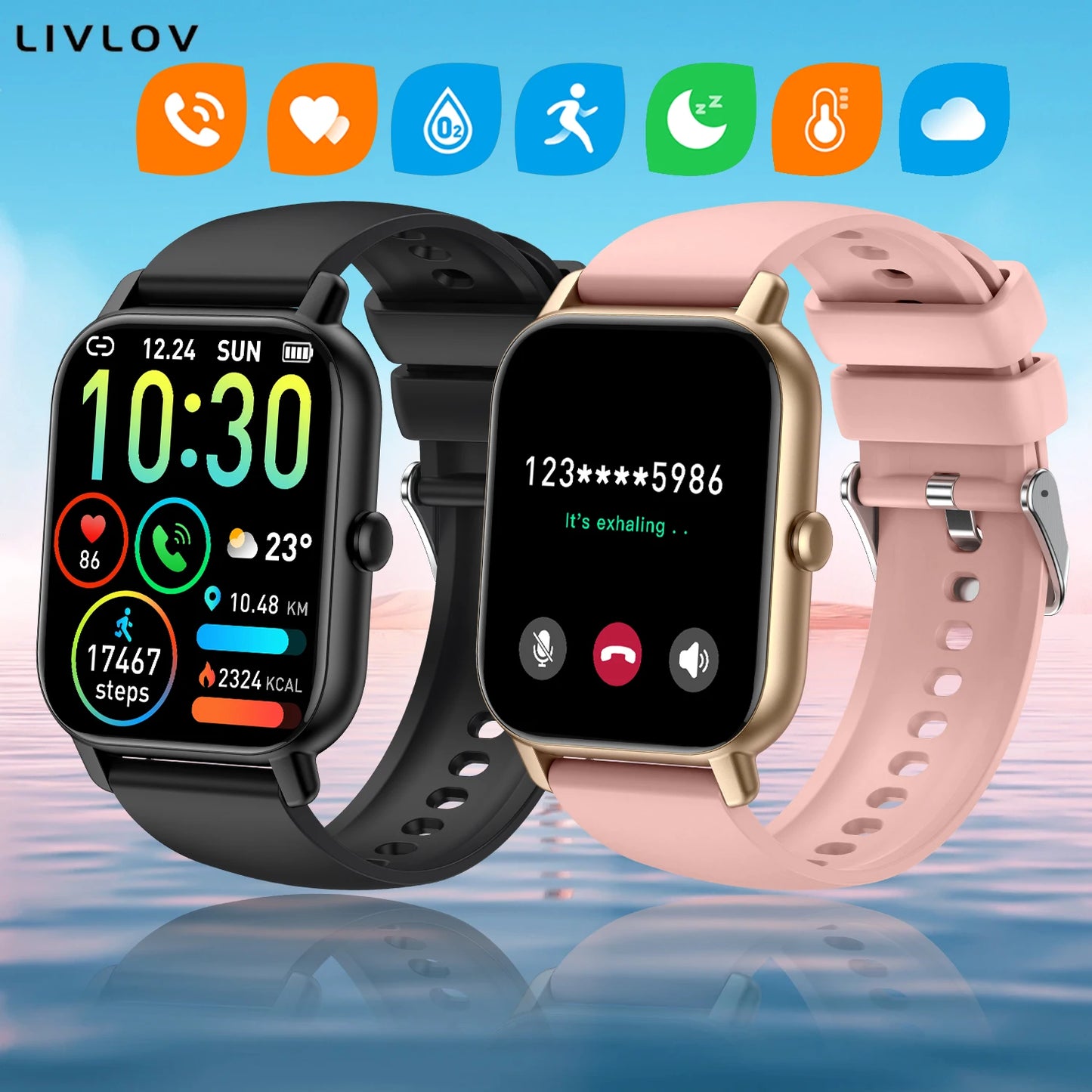 AI Voice Assistant Smart Watch for Men/Women, 1.85'' HD Touch Screen Fitness Trackers with Wireless Call/ IP68 Waterproof