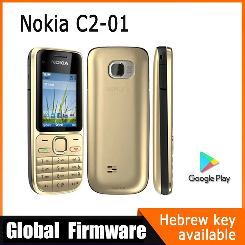 Nokia C2 C2-01 feature Phone English&Hebrew Keyboard Support The Logo on Button Unlocked 2G 3G Cellphone used phone