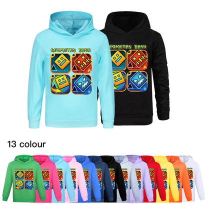 New Game Geometry Dash Clothes Kids Cartoon Hooded Sweatshirts Baby Boys Hoodies Toddler Girls Outerwear Children Fashion Coats