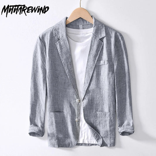 Spring Summer 100% Linen Male Suit Daily Casual Men's Blazer Gray Loose Suit Jacket Breathable Coat Men's Fashion Men's Clothing