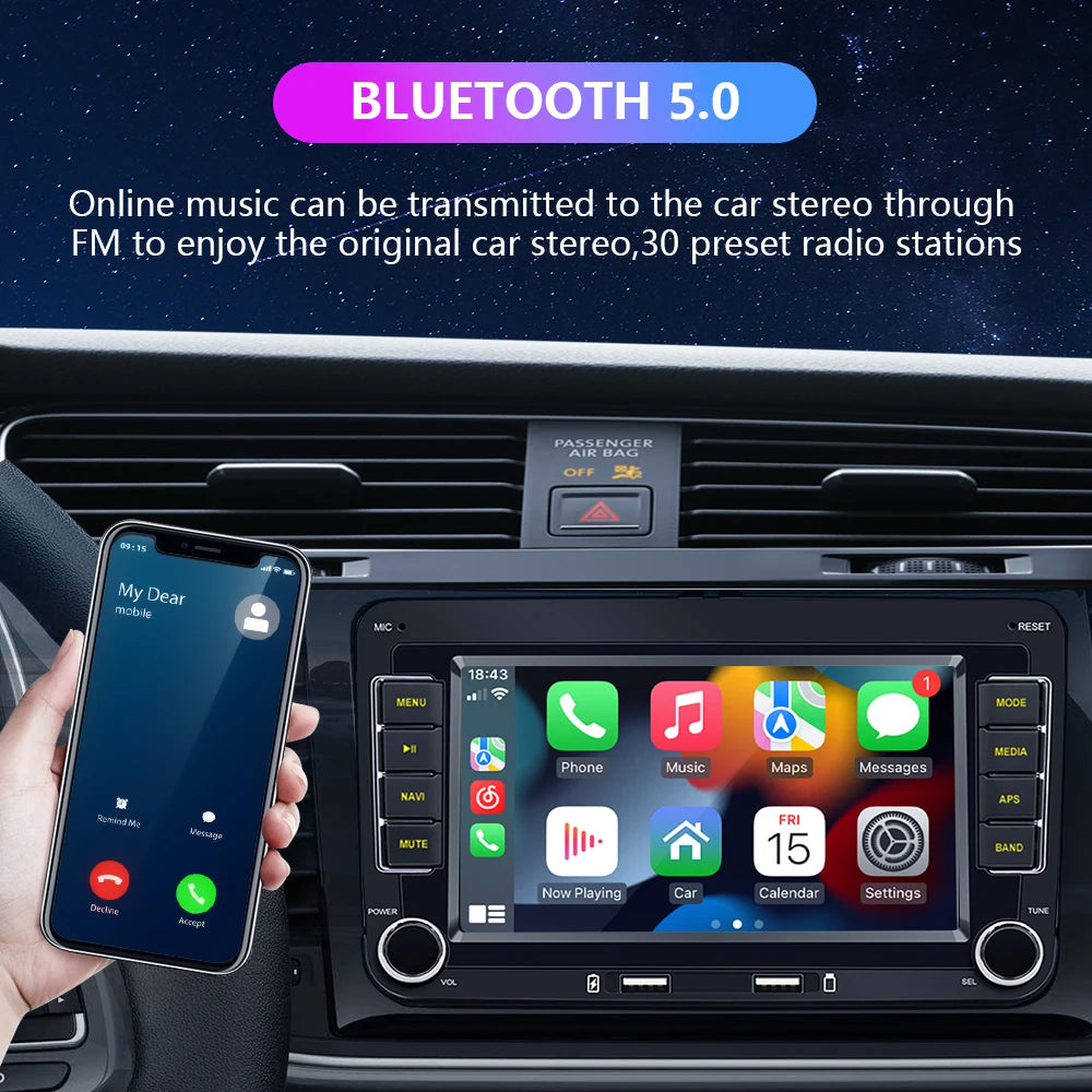 7" Wireless CarPlay & Android Auto Car Radio for VW Skoda Passat/Touran/Caddy/Jetta - Premium Android Multimedia Stereo Player