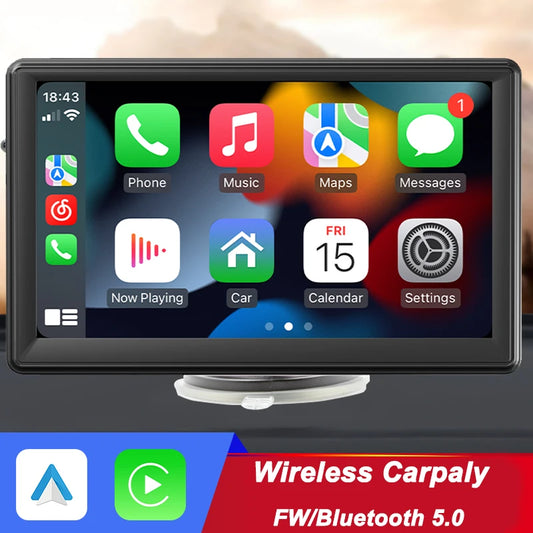 7" Portable Car Radio & Multimedia Video Player with Wireless CarPlay, Android Touch Screen, Bluetooth Handsfree Kit - Universal Intelligent Car System