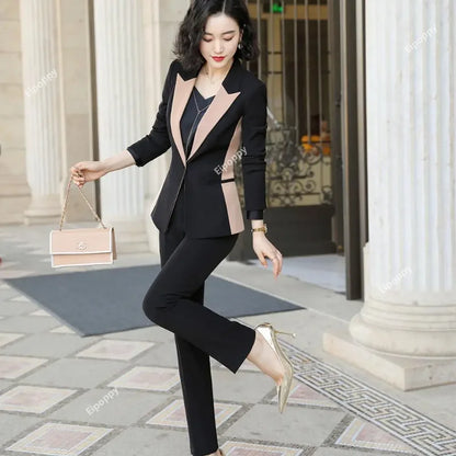 2024 New Women Elegant Pants Sets Fashion Office Lady Black Apricot Long Sleeve Jacket Blazer Coat  Pants 2 Piece Suit Set