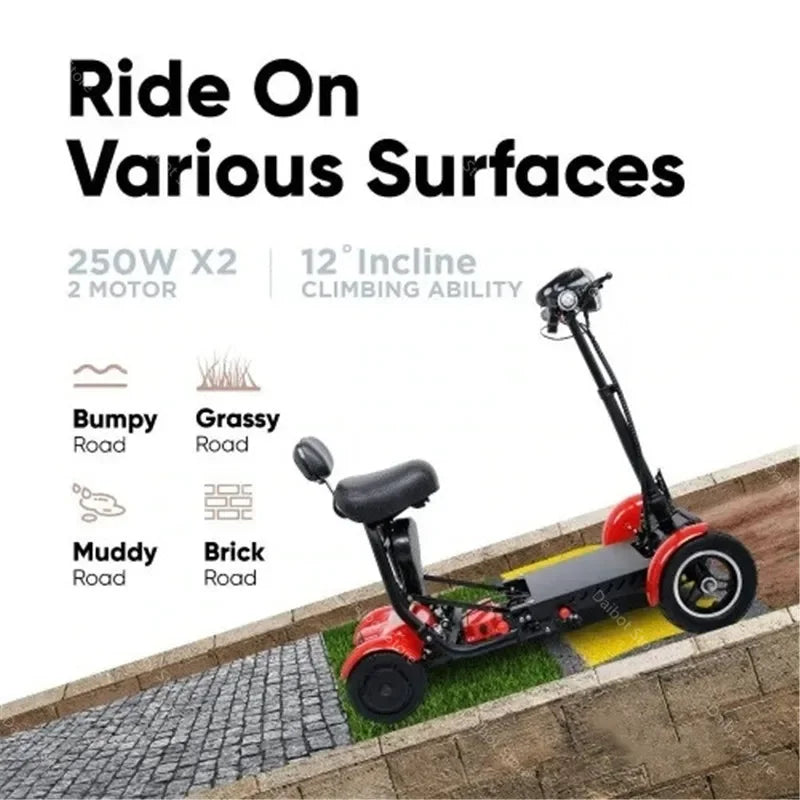 EU new electric scooter for disabled people four-wheel electric scooter dual motor 250W*2 36V-15.6AH mobility scooter foldable e