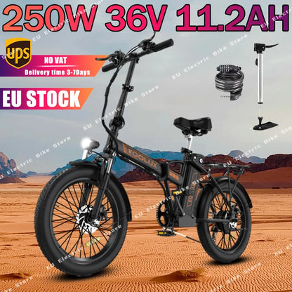 Electric Bike 250W Brushless Motor 36V11.2AH Lithium Battery 25KM/H City Folding Ebike 20 Inch Tire Adult Snow Electric Bicycle