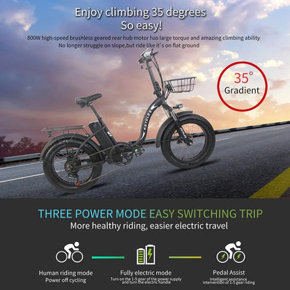 Electric Bike 1000W Motor 48V35AH Removable Lithium Battery City Folding Electric Bicycle 20*4.0 Inch Fat Tire All-terrain Ebike