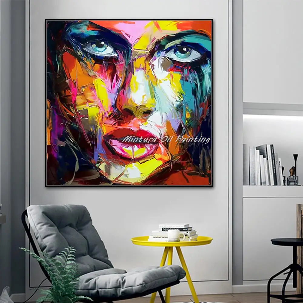 Francoise Nielly Thick Texture Handmade Girl Woman Face Oil Painting Modern Large Canvas,Wall Art,Picture Living Room,Home Decor