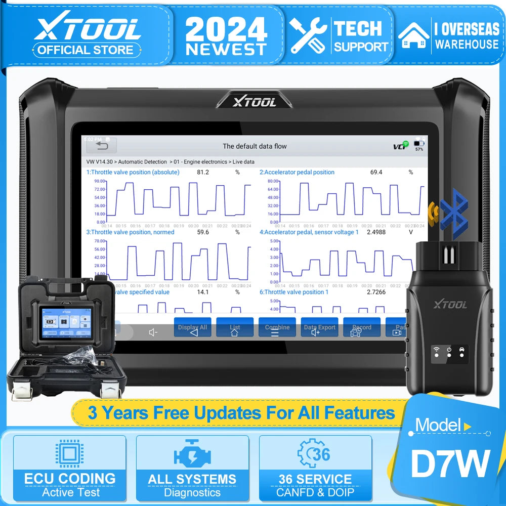 XTOOL D7W BT D7BT Bluetooth Automotive Scanner All System Car Diagnostic Tool ECU Coding Bidirectional 36+ Services CANFD DOIP