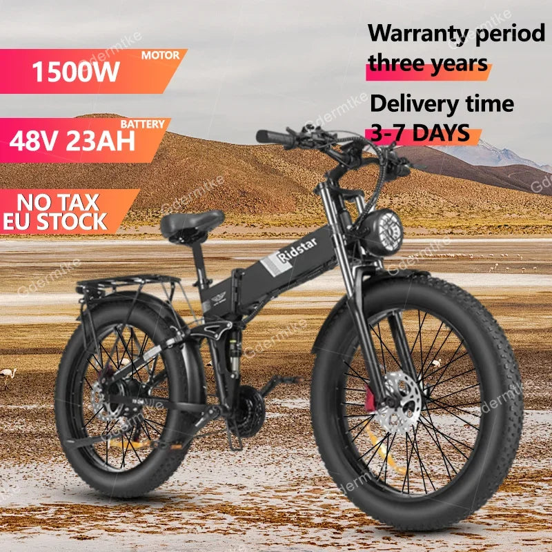 Electric Bicycle 1500W Motor 48V23AH Full Suspension Foldable E Bike 26*4.0 Fat Tire Bike Hydraulic Brake Mountain Electric Bike