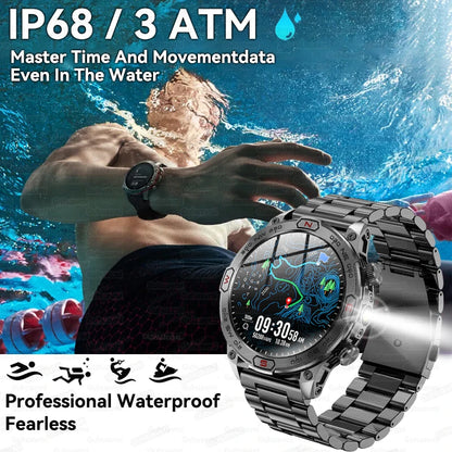 2024 For Xiaomi Outdoor Military Flashlight GPS Smart Watch Man AMOLED HD Screen Heart Rate BT Call 5ATM Waterproof Smartwatches