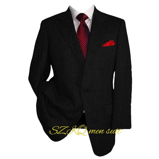 Tweed Blazer Men Vintage Casual Herringbone Tweed Suit Jackets Two Button Notch Lapel Wool Blend Sports Coat