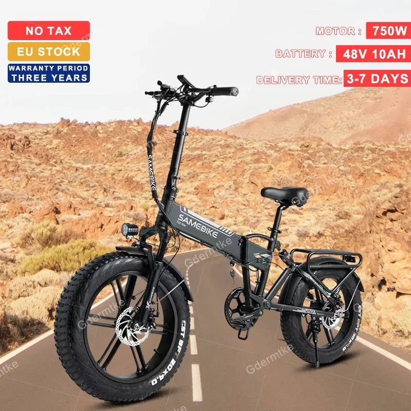 SAMEBIKE XWLX09 Electric Bike 750W 48V10AH Removable Battery 20inch Fat Tire Folding Ebike Mountain Electric Bicycle