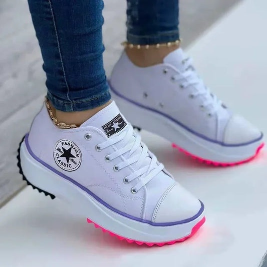 Women Pattern Canvas Sneakers Woman Casual Shoes 2023 Girls Sneakers Ladies Shoes Flat Lace-Up Zapatillas Mujer Chaussure Femme