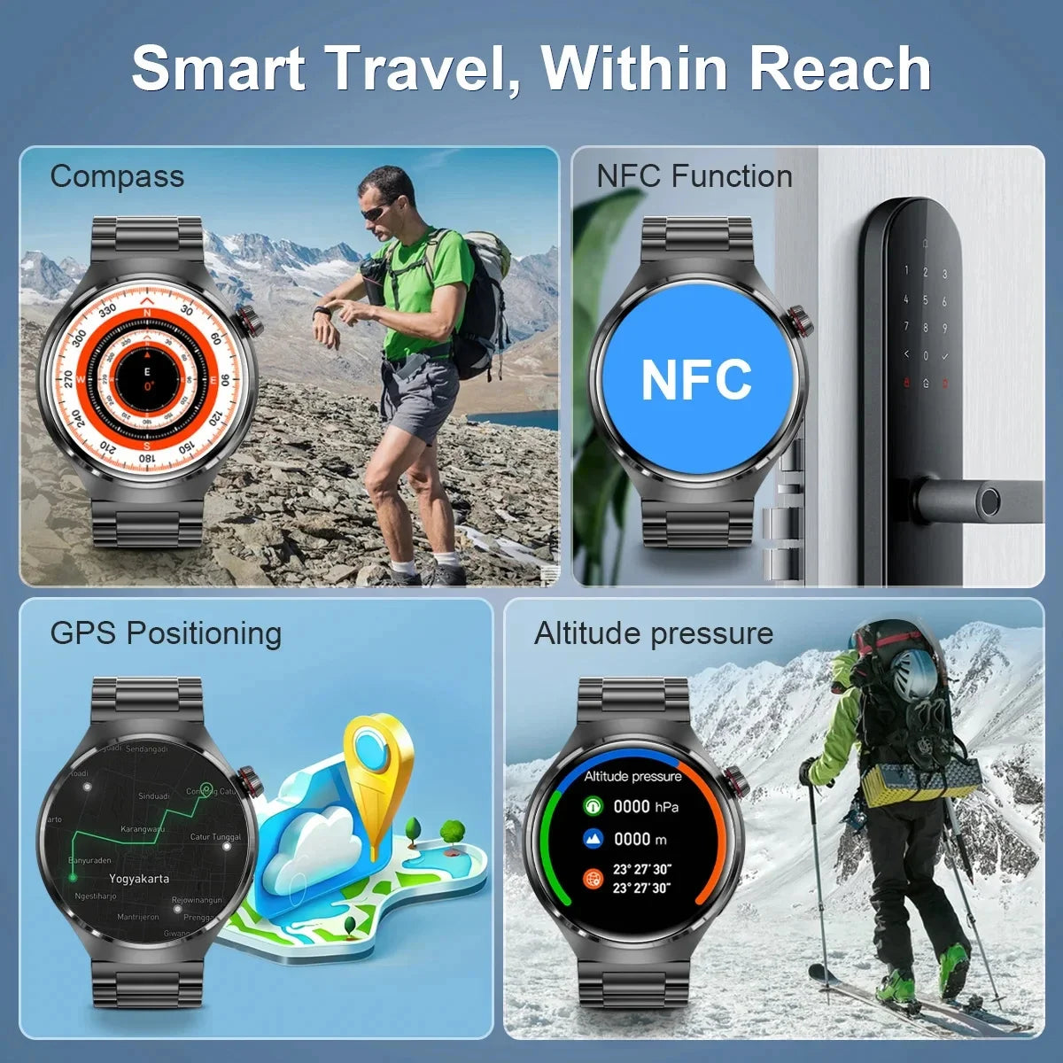 2024 New Smart Watch Heart rate Health Monitor Bluetooth Call NFC GPS Tracker IP68 Waterproof  SmartWatch Men For HUAWEI GT4 Pro