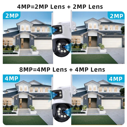 8MP Outdoor Wifi PTZ Camera Dual Lens Dual Screen AI Auto Tracking IP Video Surveillance Camera CCTV Two Way Audio