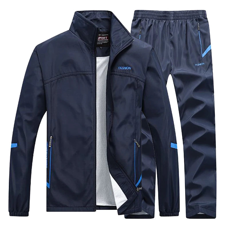 Men's Sportswear Sets Spring Autumn 2 Piece Tracksuit Sports Suit Jacket+Pant Sweatsuit Male Outdoor Train Clothing Asian Size